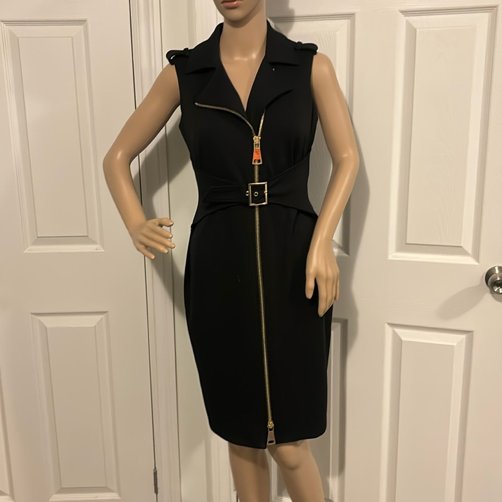 Calvin Klein Black Midi Dress with Gold Zipper